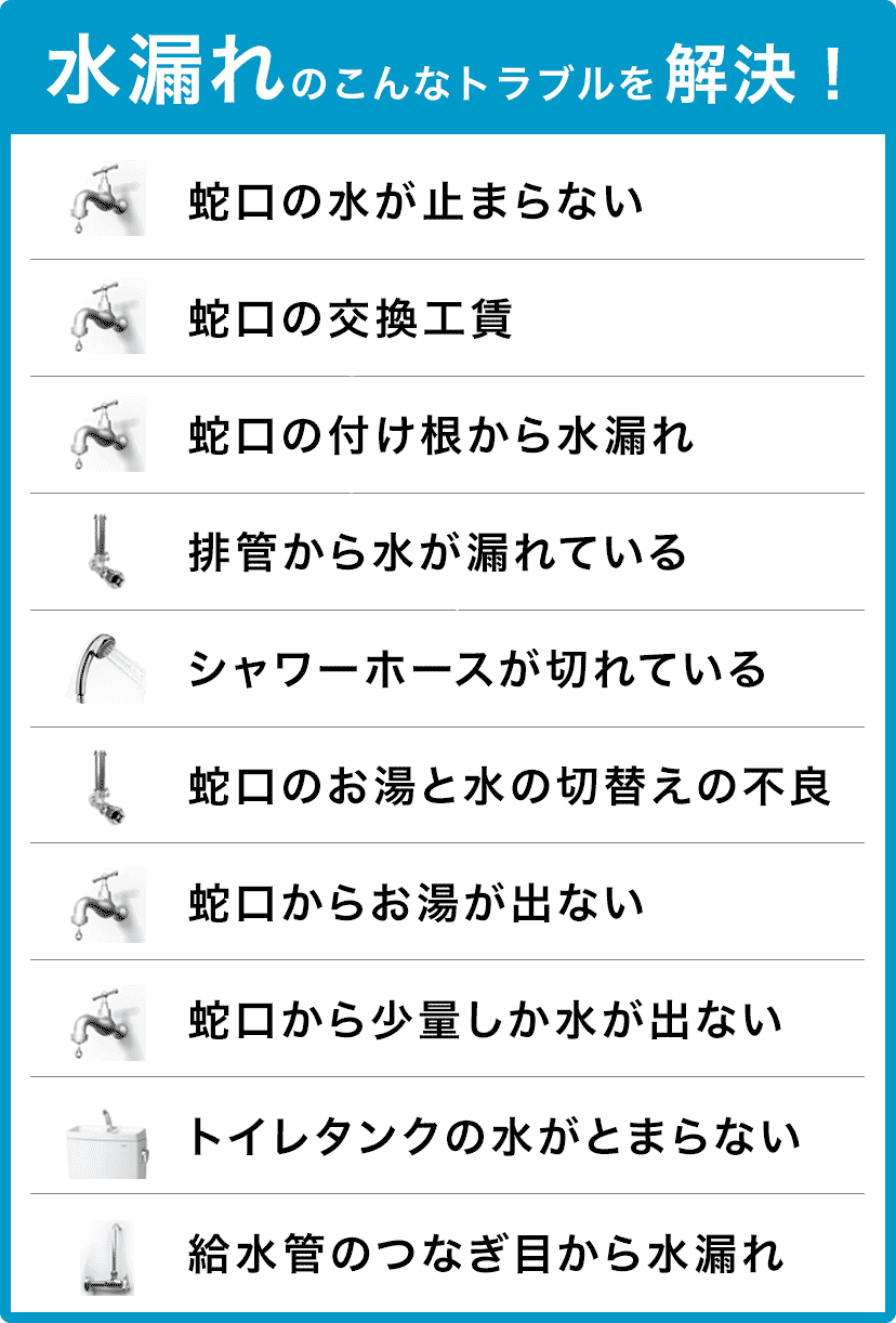 蛇口の水が止まらない・蛇口の交換・蛇口の付け根から水漏れ・配管から水が漏れている・シャワーホースが切れている・蛇口のお湯と水の切り替えの不良・蛇口からお湯が出ない・蛇口から少量しか水が出ない・トイレタンクの水が止まらない・給水管のつなぎ目から水漏れ 京田辺市